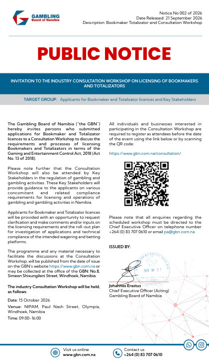 Public Notice No. 002 of 2026: invitation to the industry consultation workshop