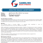 EXECUTIVE VACANCY ADVERTISEMENT: Institute of Training & Consulting Services (ITCS) was appointed by the Gambling Board of Namibia (GBN) to independently administer and facilitate the recruitment and selection process for the CEO of GBN.